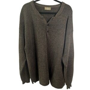 The Territory Ahead XXL Alpaca Wool Cotton Henley Sweater Brown Made In Peru